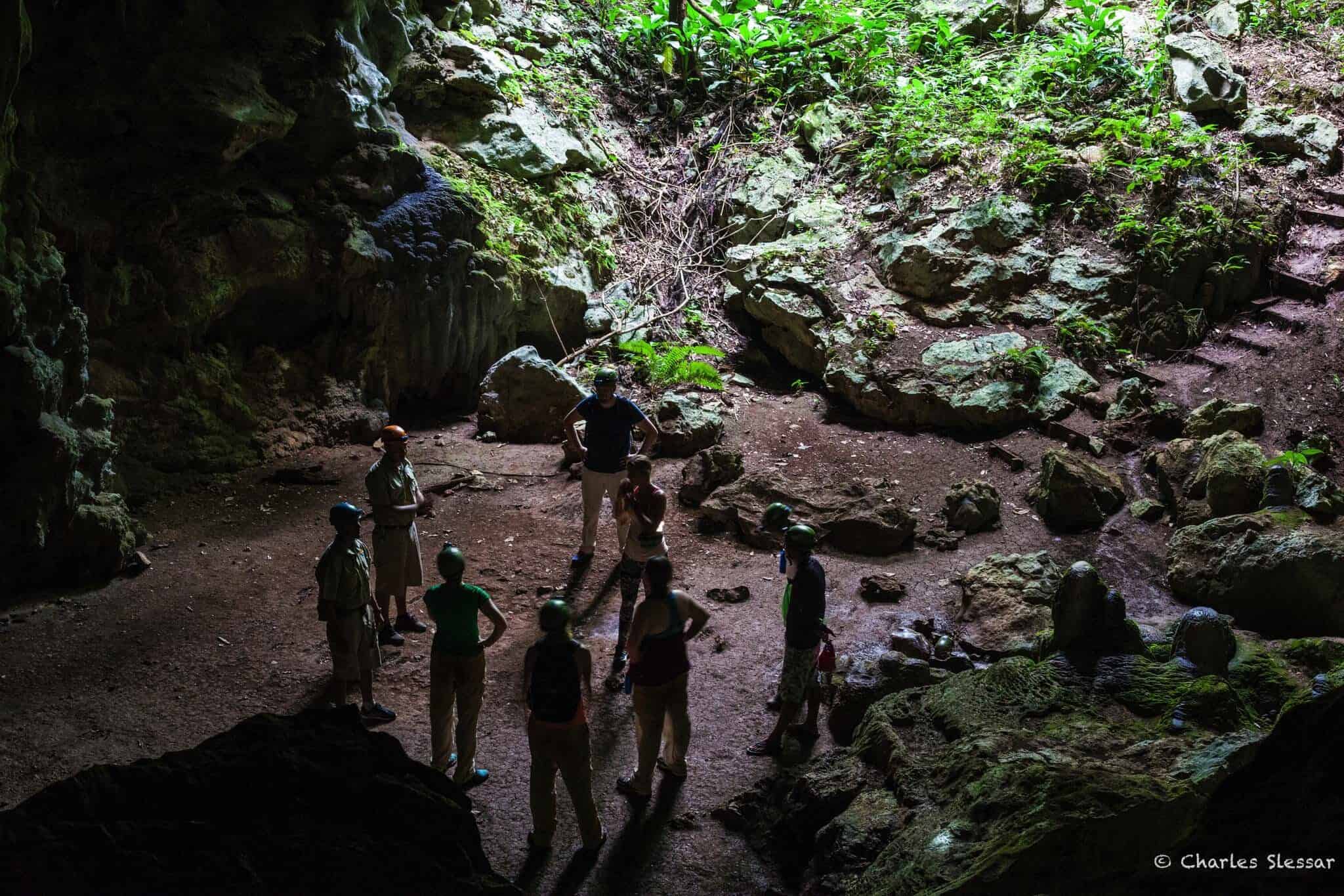 tour group from Hamanasi resort exiting St Herman's cave in Belize